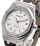 Royal Oak in Stainless Steel On Brown Crocodile Leather Strap with White Textured Dial