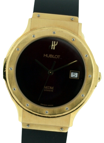 Classic Elegant in Yellow Gold On Black Rubber Strap with Black Dial