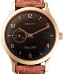 Class Elite Mens 36mm Manual in Rose Gold on Brown Alligator Leather Strap with Black Dial - Gold Markers