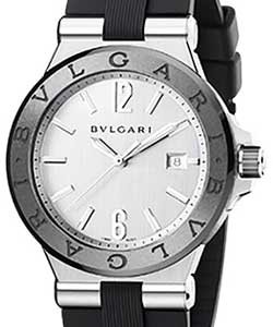 Diagono Date 42mm in Steel on Black Rubber Strap with Silver Dial