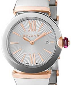 Lucea 28mm in Steel on Two Tone Pink Gold and Steel Bracelet with Silver Opaline and Guilloche Soleil Dial