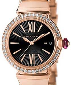 Lucea Date Ladies 33mm Automatic in Rose Gold with Diamond Bezel On Rose Gold Bracelet with Black Dial with Gold Markers