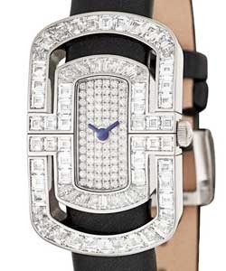 Parentesi Womens Swiss Quartz in White Gold with Diamonds On Black Satin Strap with Pave Diamond Dial