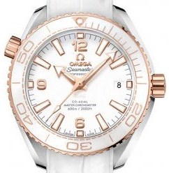 Seamaster Planet Ocean Date Mens in Steel with Rose Gold White Bezel on White Alligator Strap with White Dial