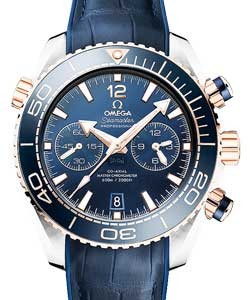 Seamaster Planet Ocean Chronograph Mens 45.5mm Automatic in titanium with Rose Gold Bezel On Blue Alligator Strap with Blue Dial and Blue Subdials