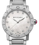 Bvlgari 32mm Automatic in Steel On Steel Bracelet with White Mother of Pearl Diamond Dial