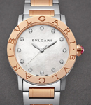 Bvlgari Ladies 33mm Automatic in Steel and Rose Gold Bezel On Steel and Rose Gold Bracelet with White Mother of Pearl Diamond Dial