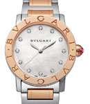 Bvlgari Ladies 33mm Automatic in Steel and Rose Gold Bezel On Steel and Rose Gold Bracelet with White Mother of Pearl Diamond Dial