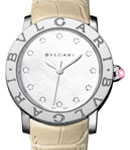 Blvgari Classic 33mm in Steel on Beige Alligator Strap with Mother of Pearl Diamond Dial