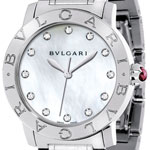 Bvlgari Classic 37mm Automatic in Steel On Steel Bracelet with White Mother of Pearl Diamond Dial