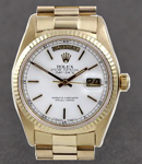 President - 36mm - Yellow Gold - Fluted Bezel on Oyster Bracelet - White Stick Dial