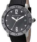 Bvlgari Ladies 37mm in Steel and Black Ceramic Bezel On Black Alligator Strap with Black Lacquered Dial