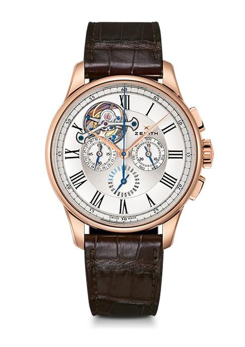Academy Tourbillon Perpetual Calendar in Rose Gold On Brown Alligator Leather Strap with Silver Dial