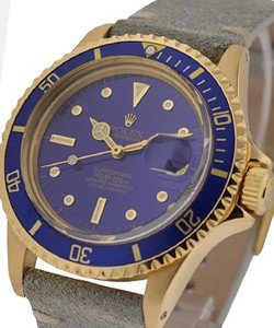 Submariner in Steel with Yellow Gold With Blue Bezel on Grey Lather Strap With Blue Dial