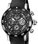 Timemaster Chronograph 44mm in Steel with DLC - Coated Bezel on Black Rubber Strap with Skeleton Black Dial