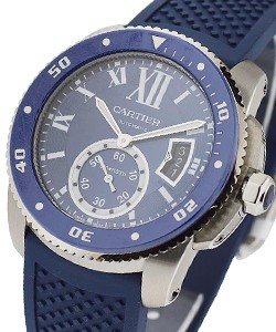Calibre de Cartier Diver Automatic in Steel On Blue Rubber Strap with Blue Dial