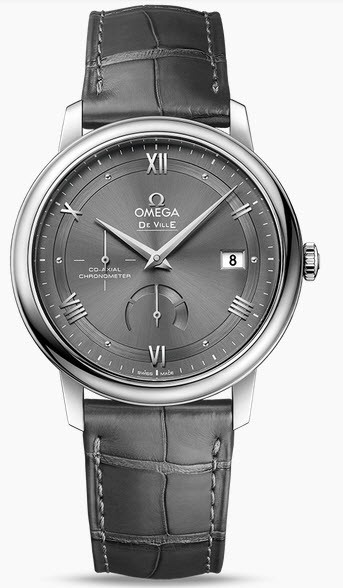 Prestige Co-Axial Power Reserve Mens 39.5mm Automatic in Steel On Black Alligator Strap with Gray Dial