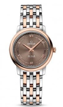 Deville Ladies 27.4mm Swiss Quartz in Steel and Rose Gold On Steel and Rose Gold Bracelet with Sun Brushed Chestnut Dial
