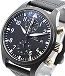 Pilots Chronograph - Top Gun in Black Ceramic on Black Calfskin Leather Strap with Black Dial