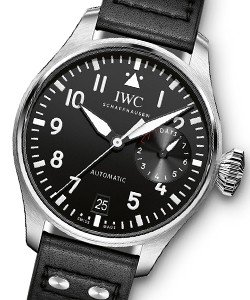 Big Pilot Mens Automatic in Steel On Black Calfskin Strap with Black Arabic Dial