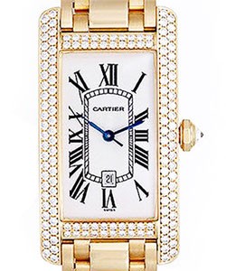 Tank Americaine Midsize Ladies Automatic in Yellow Gold with Diamonds On Yellow Gold Bracelet with Ivory Colored Roman Dial