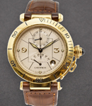 Pasha GMT Mens 38mm Automatic in Yellow Gold On Brown Alligator Strap with Silver Dial