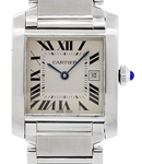 Tank Francaise Midsize Mens Quartz in Steel On Steel Bracelet with White Roman Dial