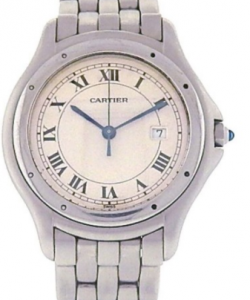 Panthere Cougar with Date 33mm Quartz in Steel On Steel Bracelet with White Roman Dial