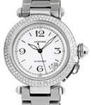 Pasha 35mm Automatic in Steel with 2 Row Diamond Bezel on Steel Bracelet with White Arabic Dial