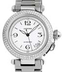 Pasha 35mm Automatic in Steel with 2 Row Diamond Bezel on Steel Bracelet with White Arabic Dial