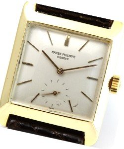 Vintage Square Yellow Gold 2488J - Circa 1954 on Brown Leather Strap with Opaline Dial