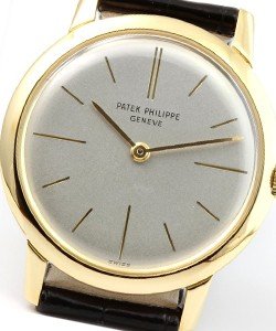 Vintage Calatrava Ref 2593J - Yellow Gold - Circa 1961 on Brown Leather Strap with Silver Dial