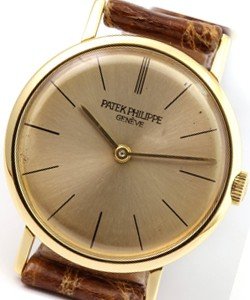 Vintage Calatrava 3442/1J - Yellow Gold - Circa 1962 On Brown Leather Strap with Champagne Dial 