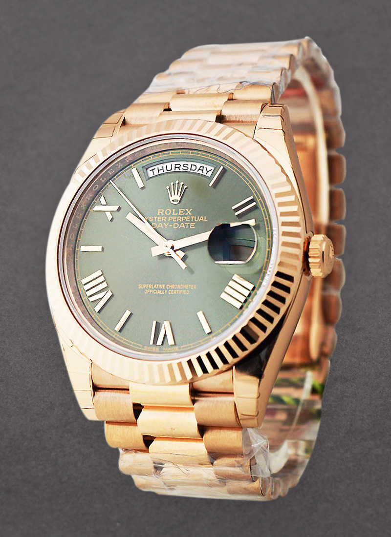 Rolex Unworn Day-Date 40mm in Rose Gold with Fluted Bezel