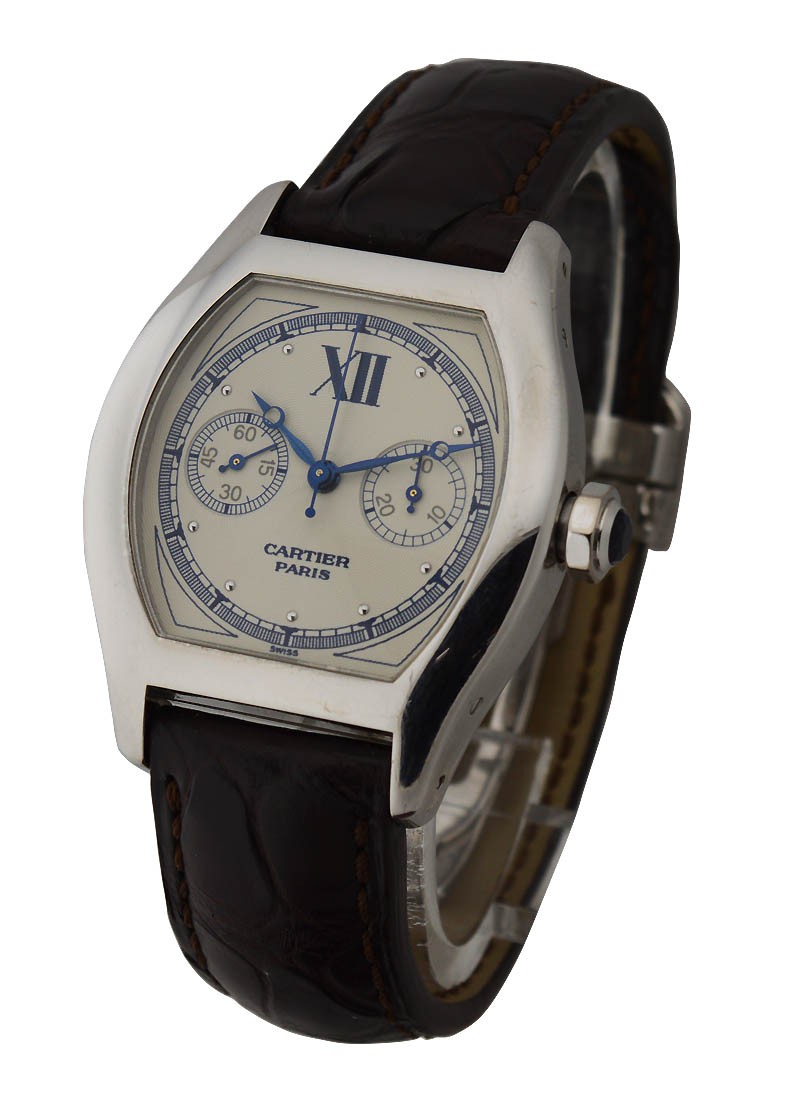 Cartier Tortue Monopoussoir 34mm Manual in White Gold