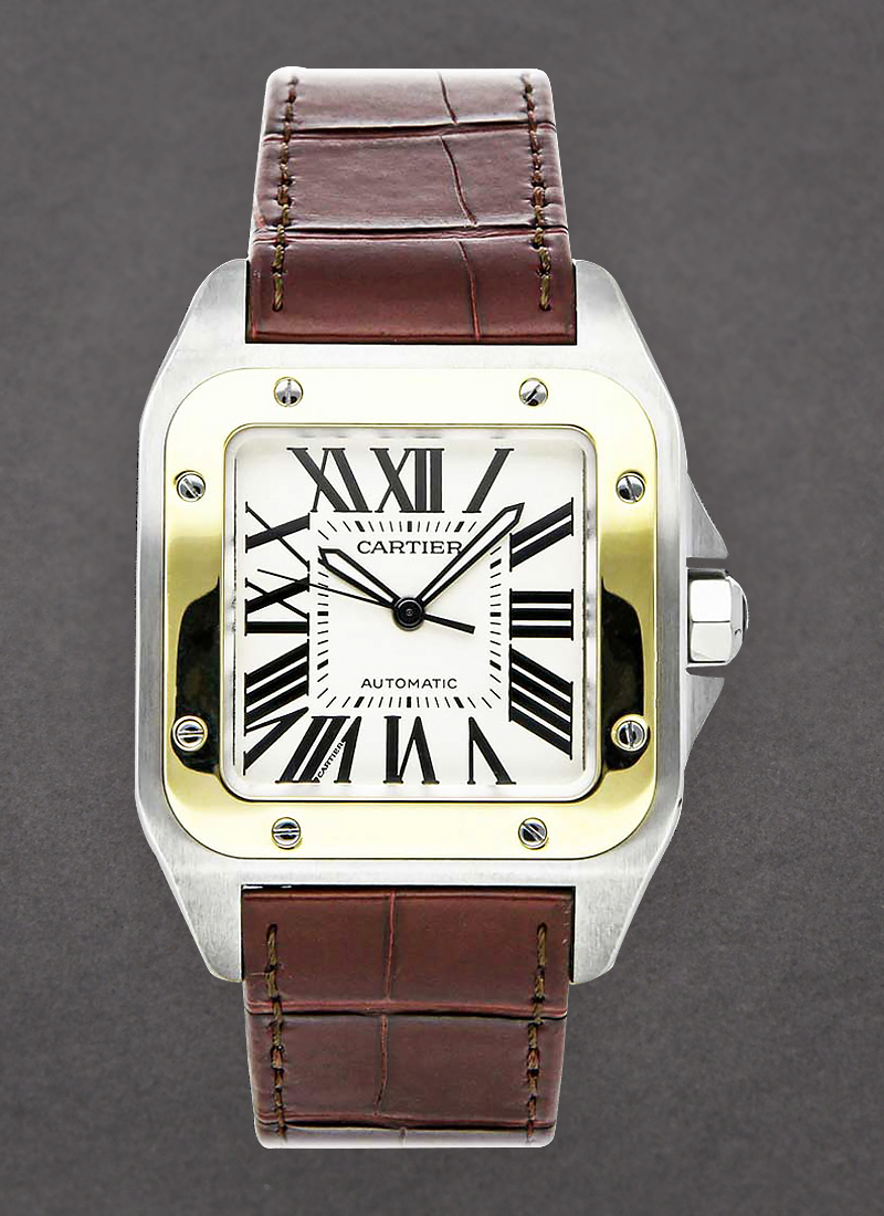 Cartier Santos 100 Large Mens 38mm Automatic in Steel and Yellow Gold