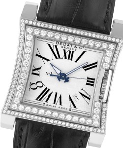 Bedat No. 1 in Steel with 2 Row  Diamond Bezel On Black Leather Strap with White Roman Dial