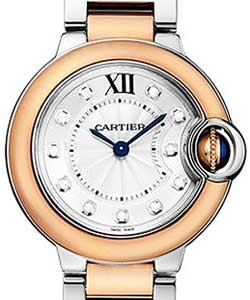 Ballon Bleu Ladies 28mm Swiss Quartz in Steel and Rose Gold On Steel and Rose Gold Bracelet with Silver Diamond Dial