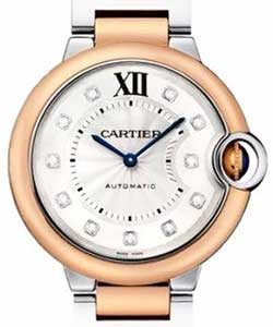 Ballon Belu de Cartier 36mm in Steel and Rose Gold On Steel and Rose Gold Bracelet with Silver Diamond Dial