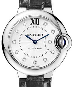 Ballon Bleu 33mm in Steel On Black Alligator Strap with Silver Diamond Dial