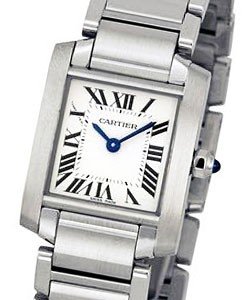 Tank francaise Small Quartz in Steel On Steel Bracelet with Silver Grained Roman Dial
