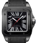 Santos 100 Carbon Watch in ADLC Coated Steel On Black Fabric Strap with Black Dial