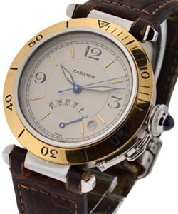 Pasha 38mm with Power Reserve in Steel with Yellow Gold Bezel on Strap with White Dial