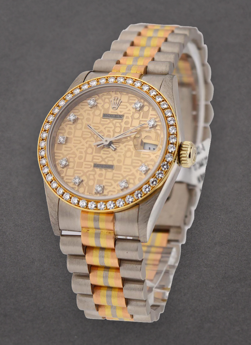 Pre-Owned Rolex Mid Size Tridor President - White Gold - Factory Diamond Bezel