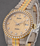 Mid Size Tridor President - White Gold - Factory Diamond Bezel on White and Yellow Gold Bracelet - Champagne Jubilee Diamond Dial