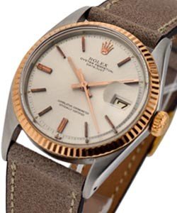 Datejust - 36mm - Rose Gold - Fluted Bezel on Brown Strap with Silver Dial
