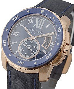 Callibre de Cartier 42mm in Rose Gold On Blue Fabric Strap with Blue Roman Dial