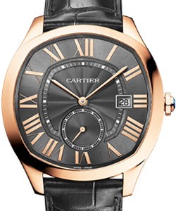 Drive de Cartier Mens 40mm Automatic in Rose Gold On Black Alligator Strap with Grey Flinque Roman Dial