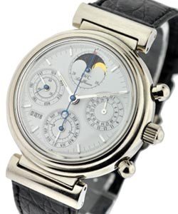 Davinci Perpetual Calendar Chronograph in White Gold on Black Crocodile Leather Strap with Silver Dial