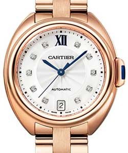 Cle de Cartier 35mm Automatic in Rose Gold On Rose Gold Bracelet with Silver Flinque Sunray Diamond Dial